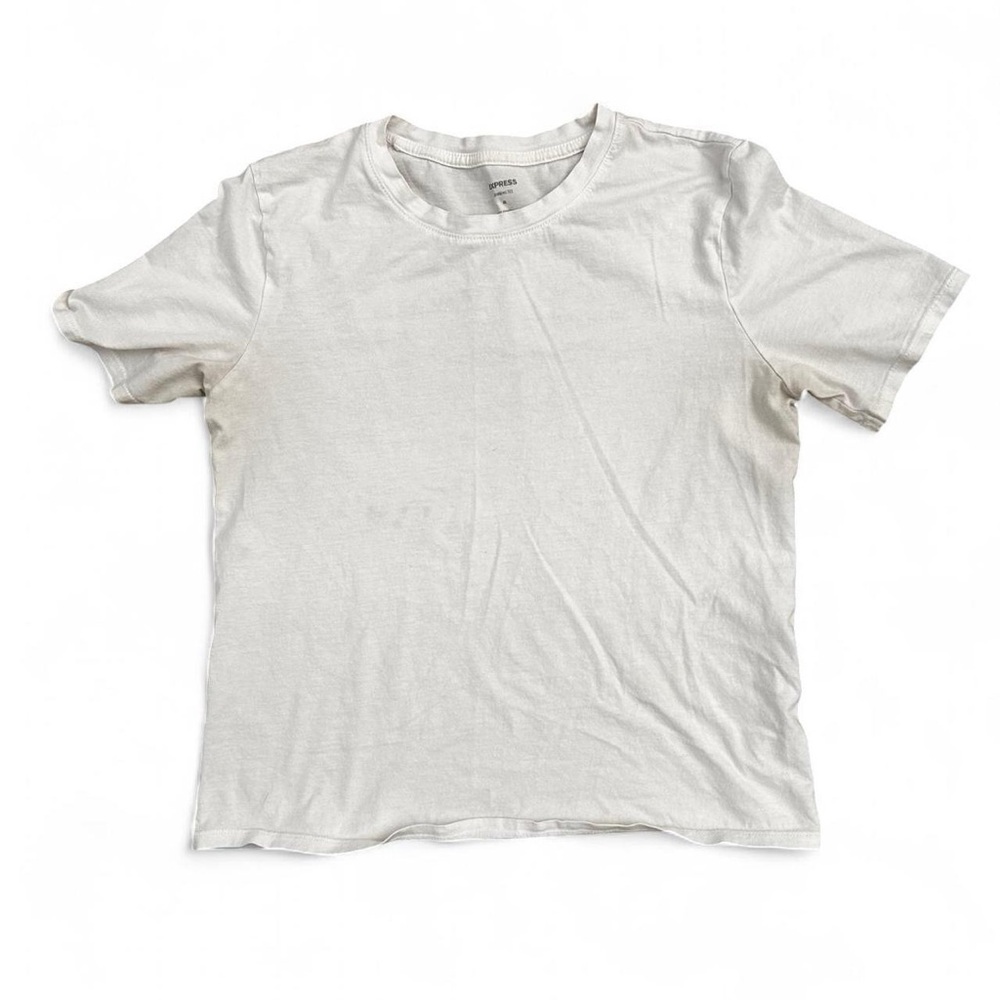 Express white cropped cotton crew neck t-shirt